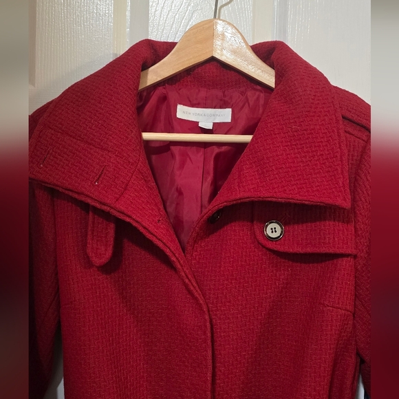 NEW YORK & COMPANY Red Pea Coat - Picture 4 of 8